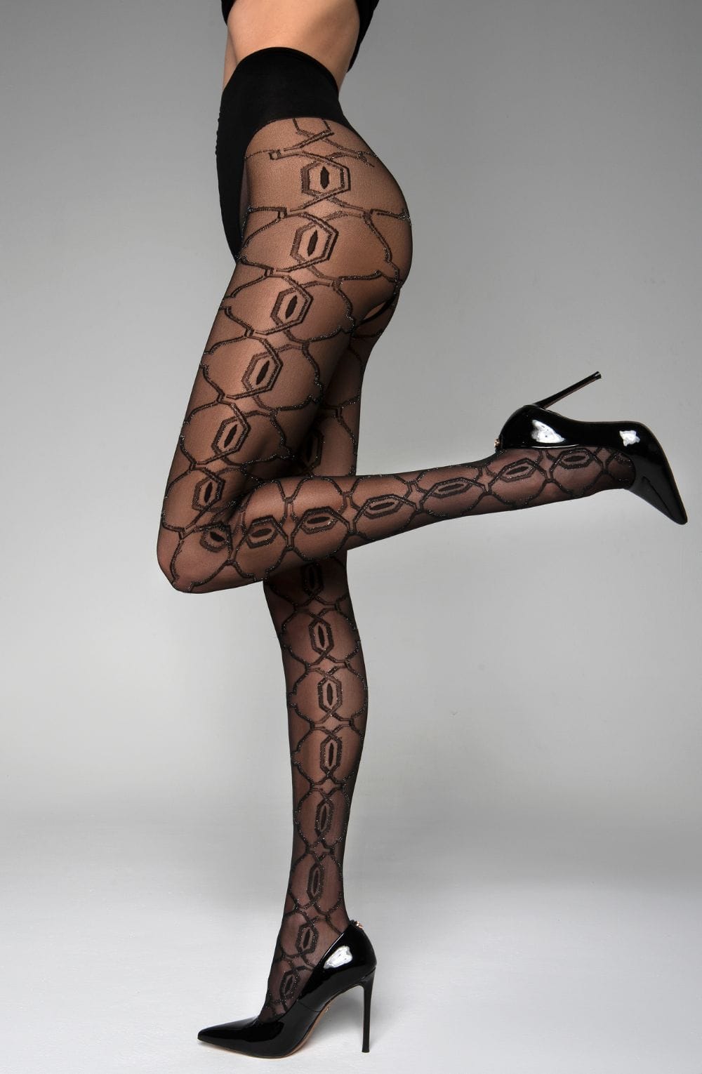 Black Secret BS140 Crotchless Tights With Lurex – Hosiery, view 3 of 10