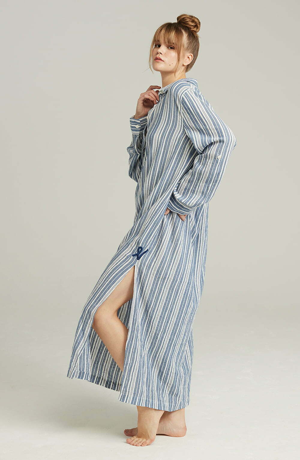 The Maxi Shirt French Navy Stripe – Pyjamas, view 1 of 5