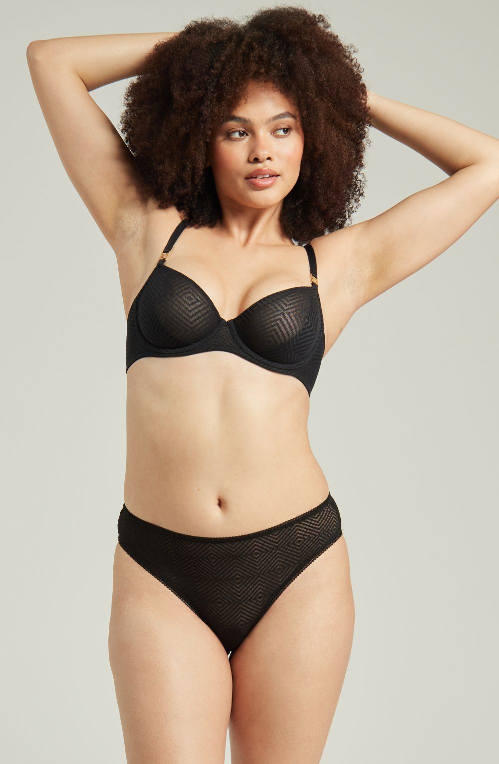 The Sheer Deco High Leg Brief Black – Underwear, view 1 of 6