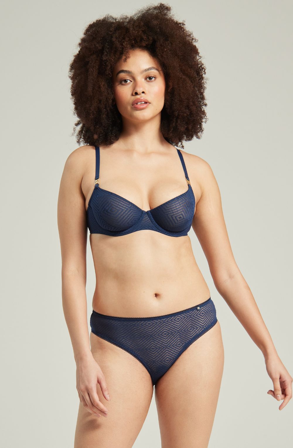 The Sheer Deco High Leg Brief Navy – Underwear, view 1 of 4