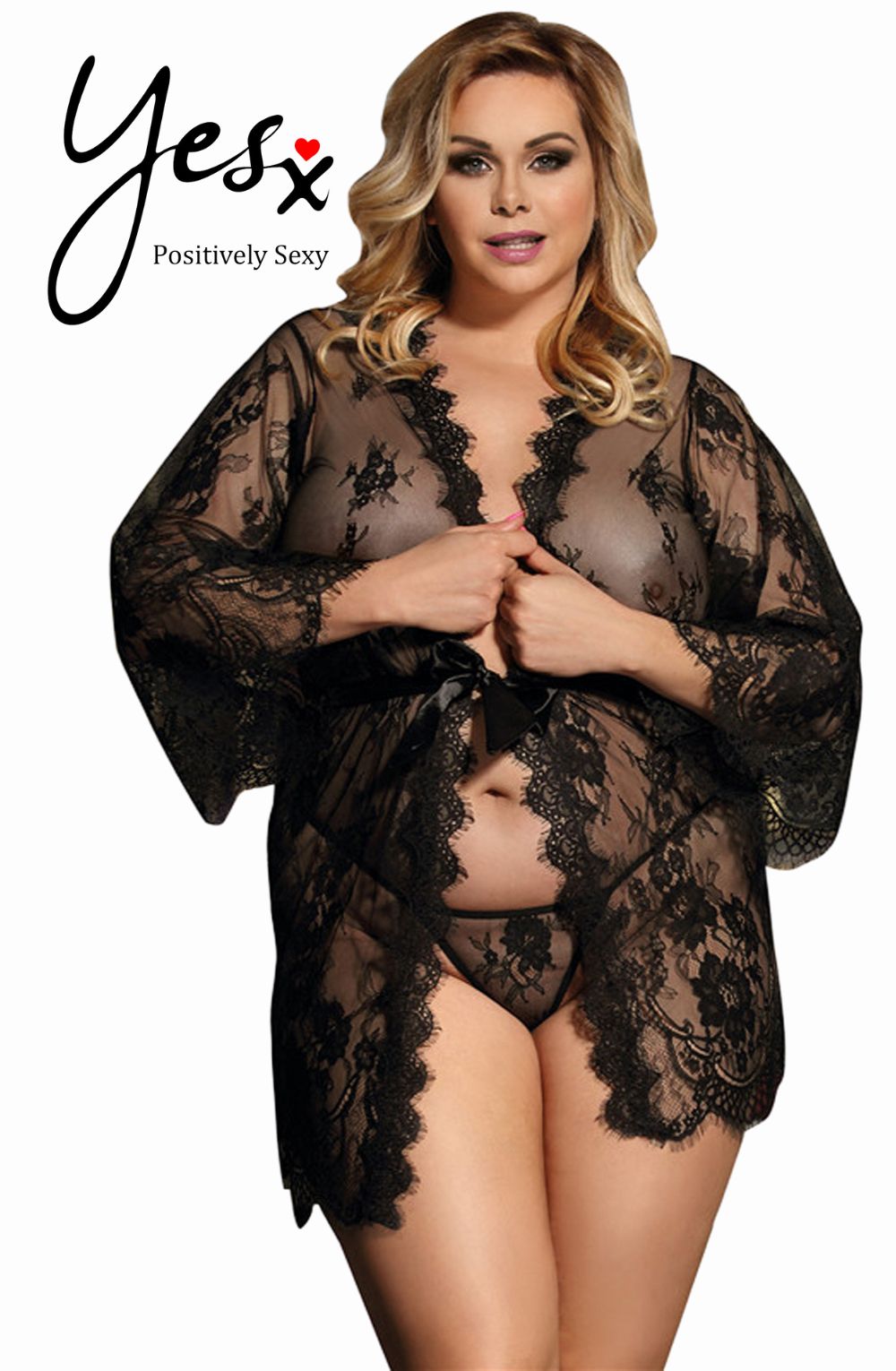 YesX YX827Q Robe Set Black - Up to 6XL – Lingerie Sets, view 4 of 4