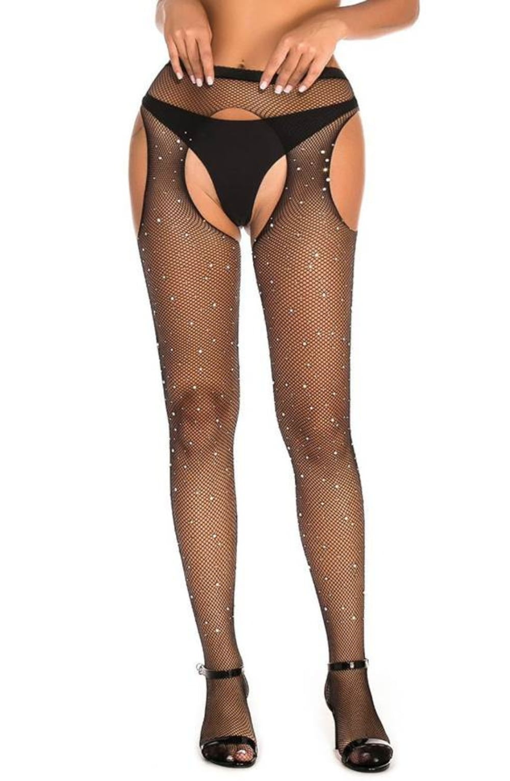 YesX YX850 Sparkly Fishnet Black – Hosiery, view 6 of 7