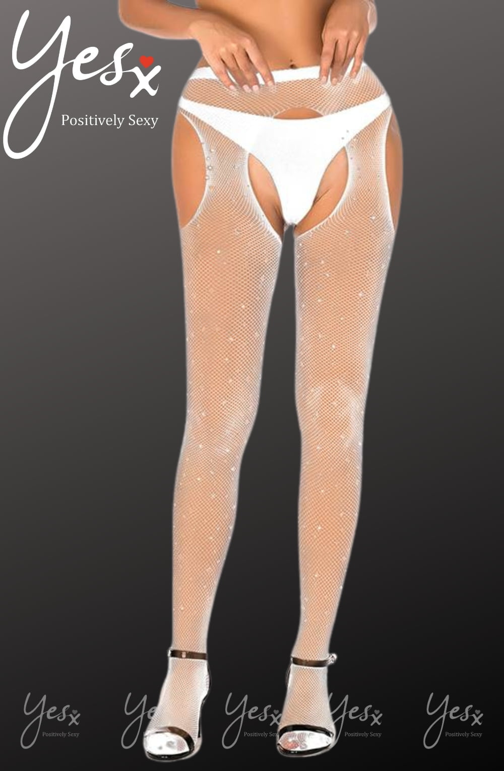 YesX YX851 Sparkly Fishnet White – Hosiery, view 1 of 9