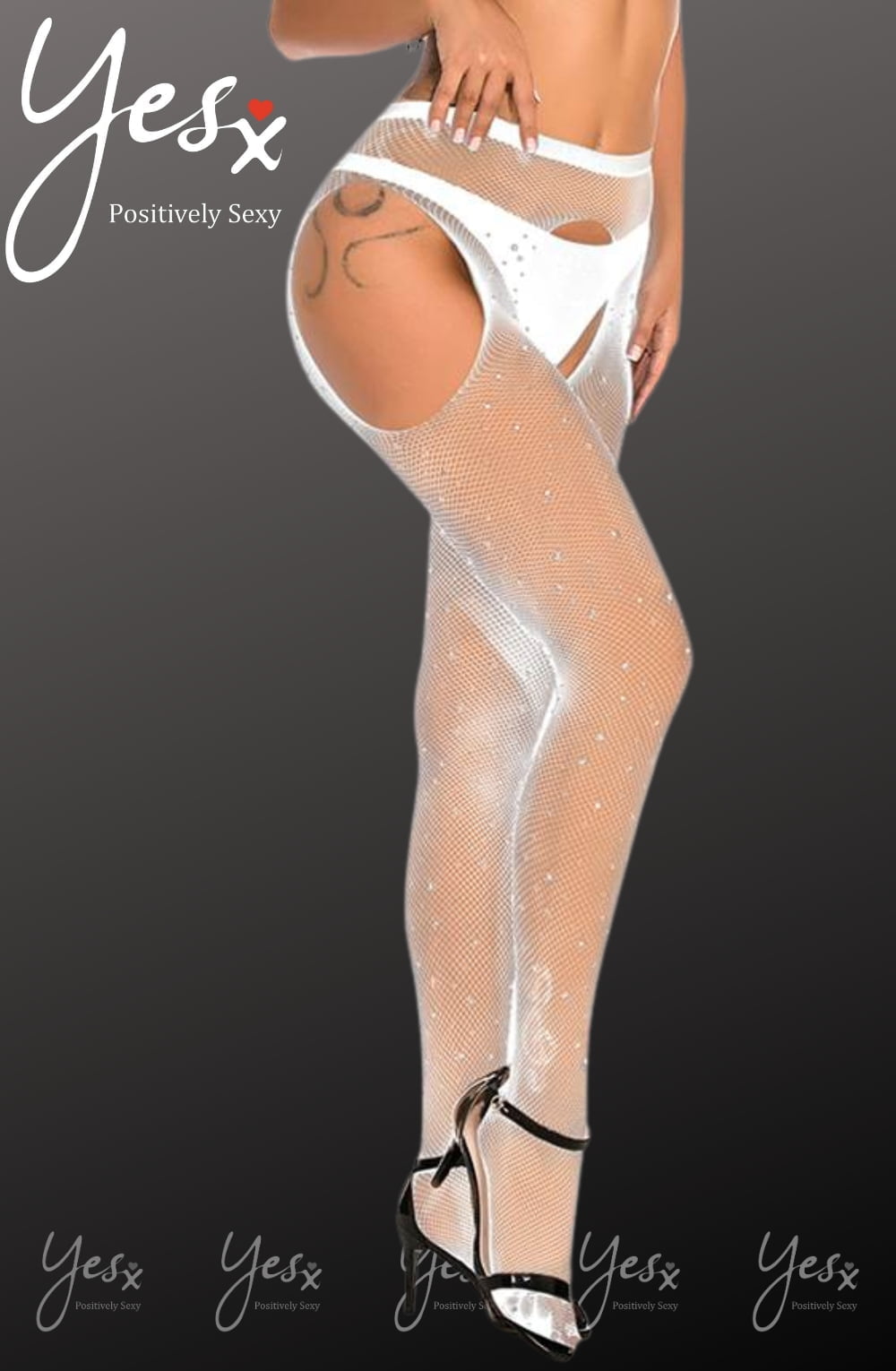 YesX YX851 Sparkly Fishnet White – Hosiery, view 3 of 9