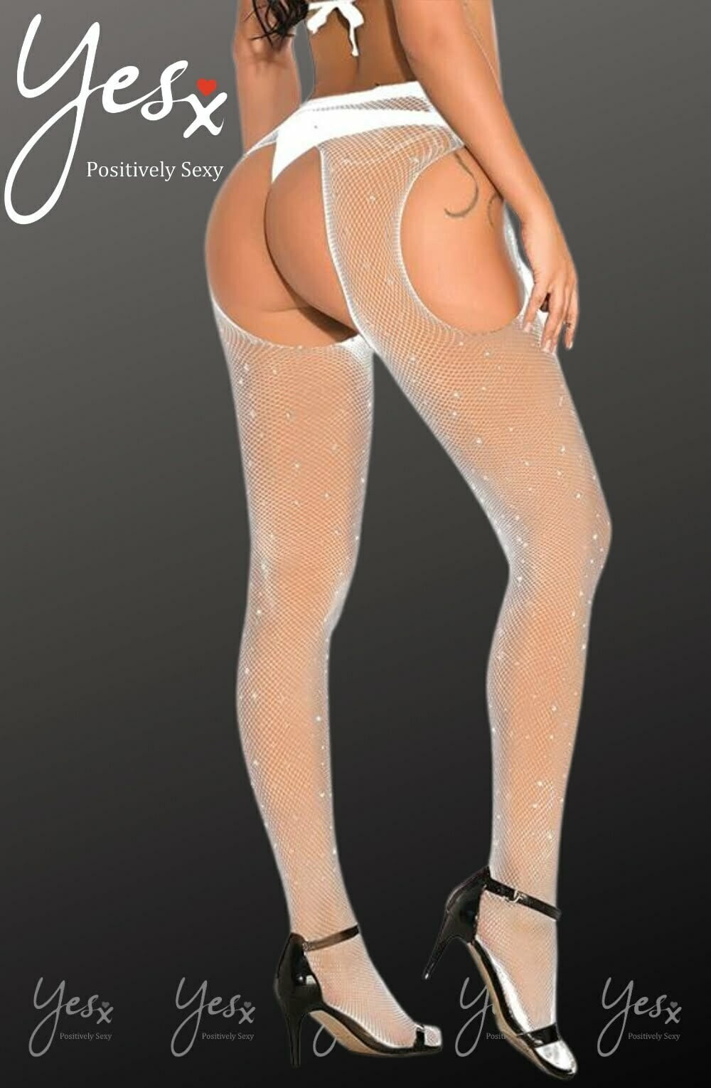 YesX YX851 Sparkly Fishnet White – Hosiery, view 2 of 9