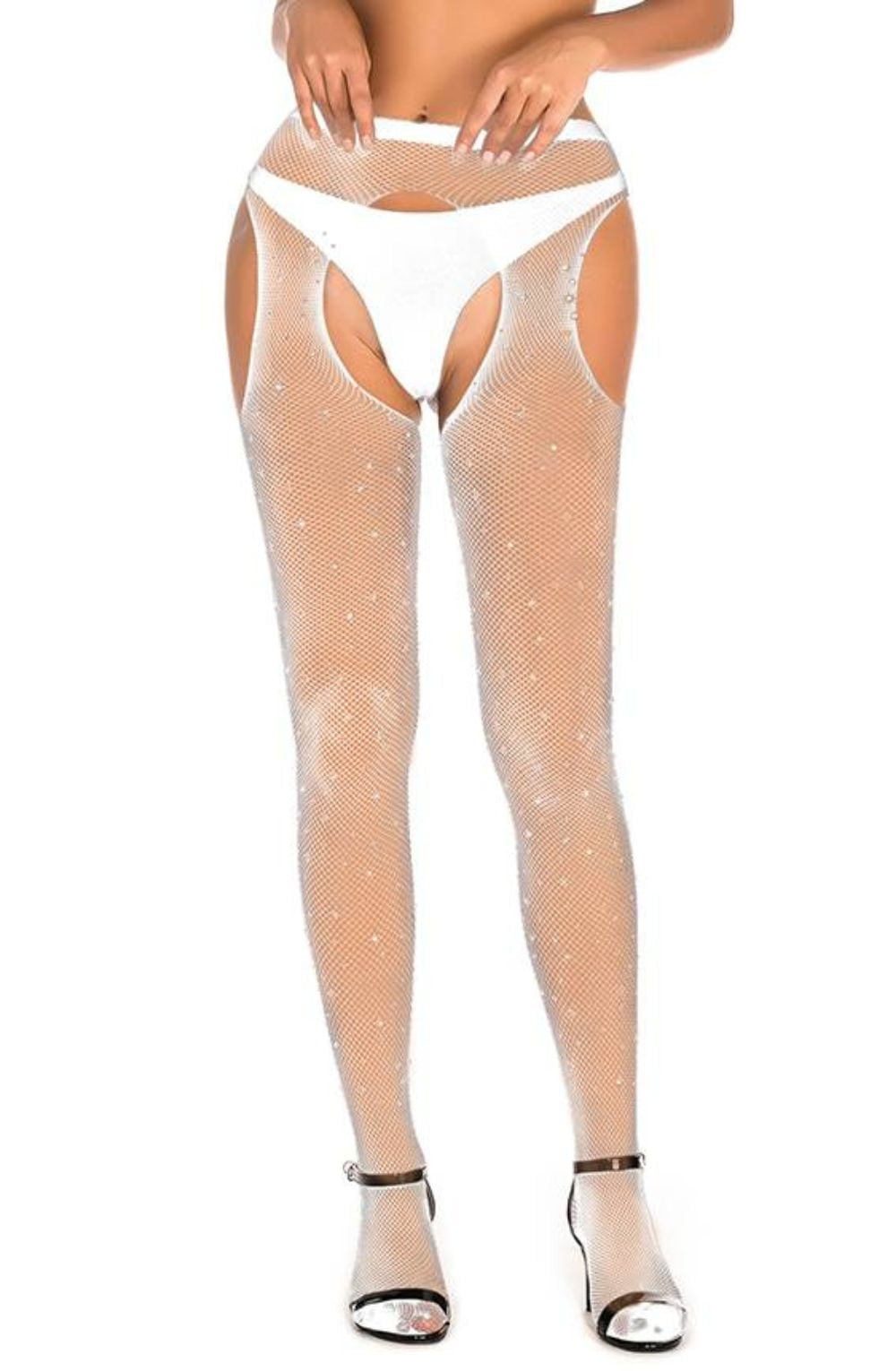 YesX YX851 Sparkly Fishnet White – Hosiery, view 6 of 9