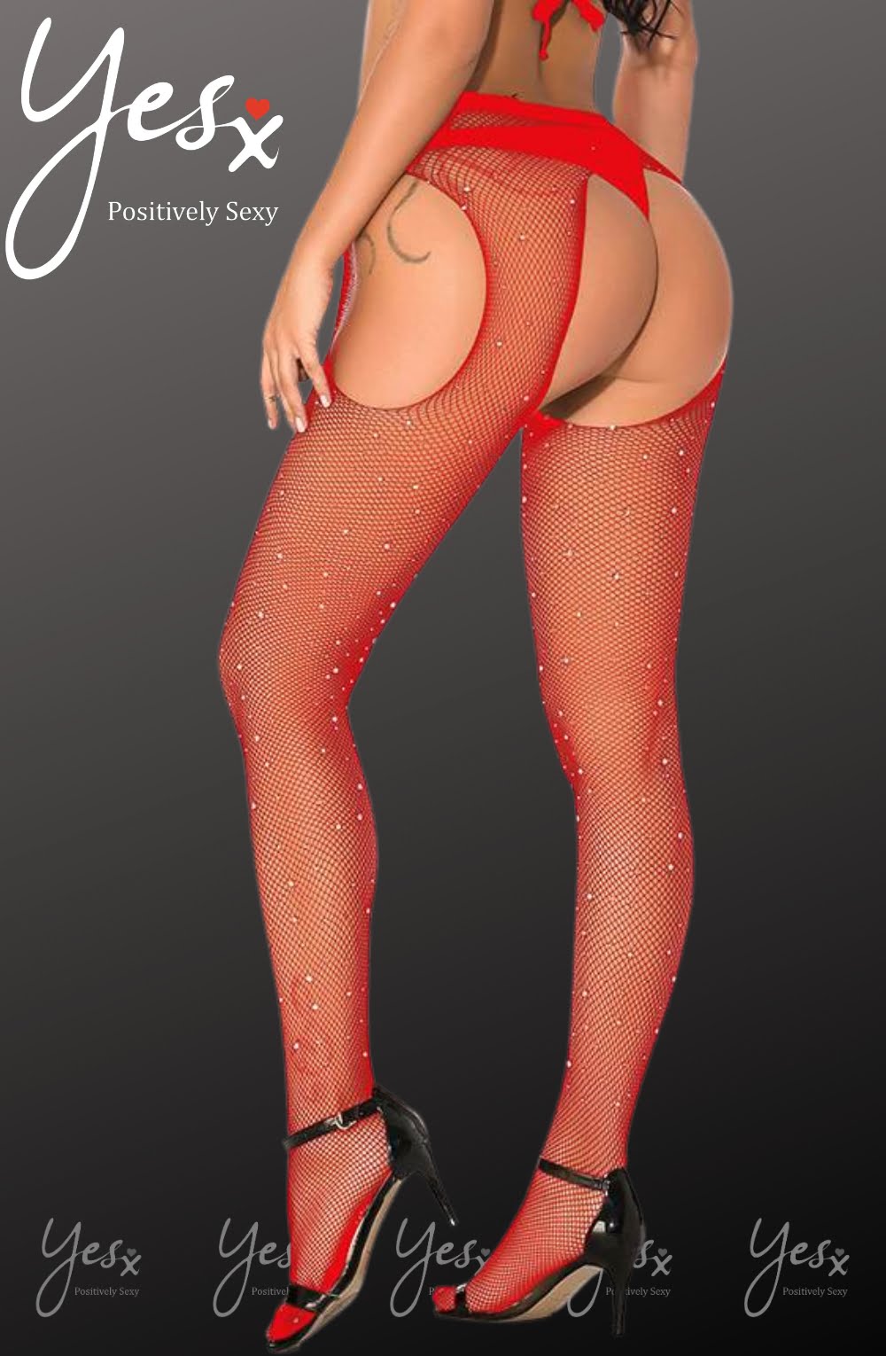 YesX YX852 Sparkly Fishnet Red – Hosiery, view 2 of 10
