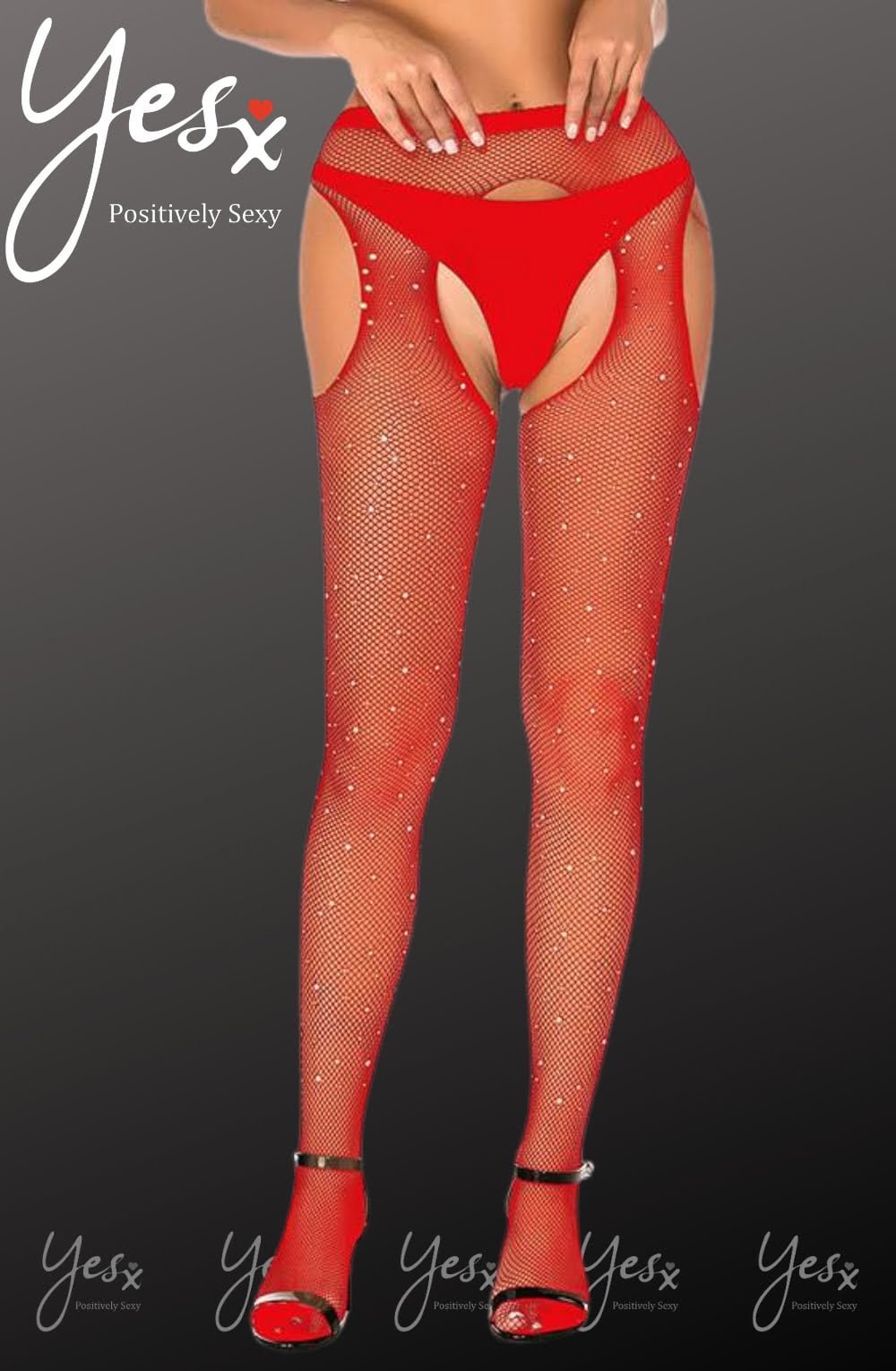 YesX YX852 Sparkly Fishnet Red – Hosiery, view 3 of 10