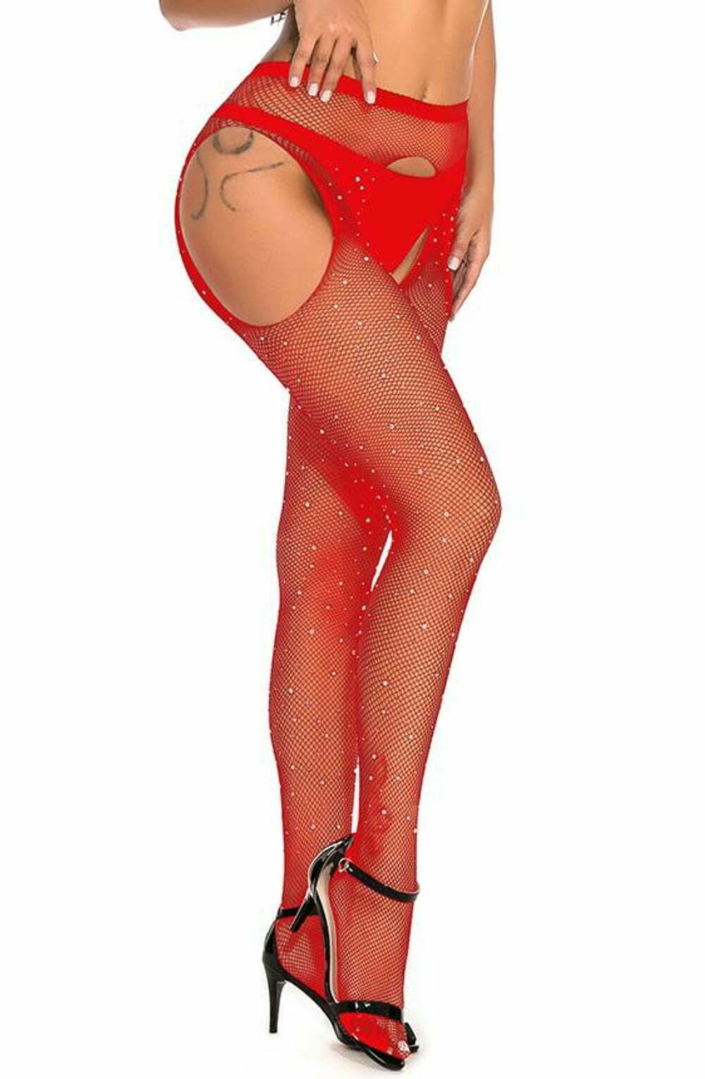 YesX YX852 Sparkly Fishnet Red – Hosiery, view 4 of 10