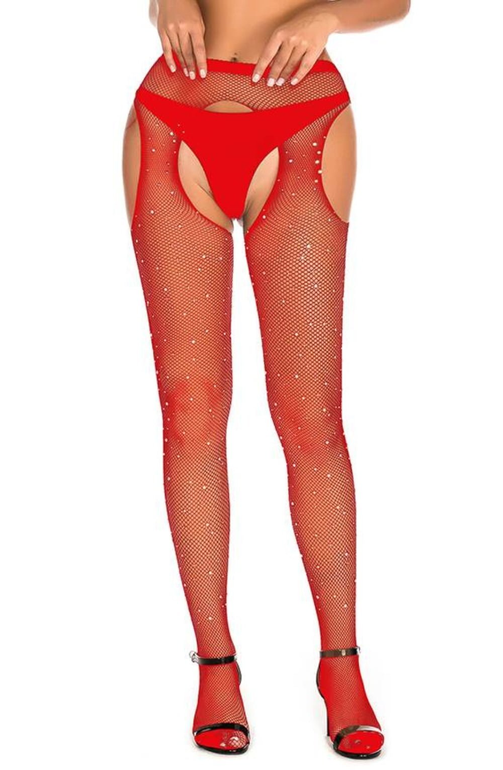 YesX YX852 Sparkly Fishnet Red – Hosiery, view 5 of 10