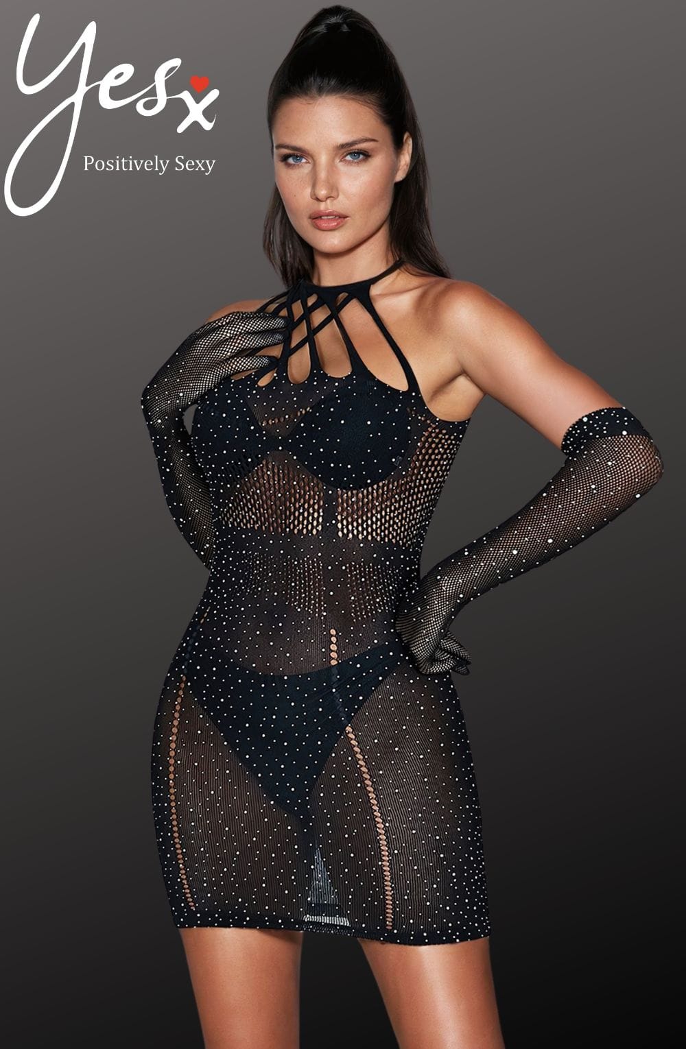 YesX YX865 Sparkle Rhinestone Fishnet – Dresses, view 5 of 10