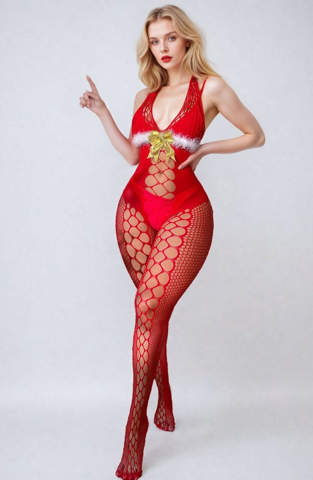 YesX YX876 Christmas Fluffy Bodystocking – Bodystocking, view 6 of 12