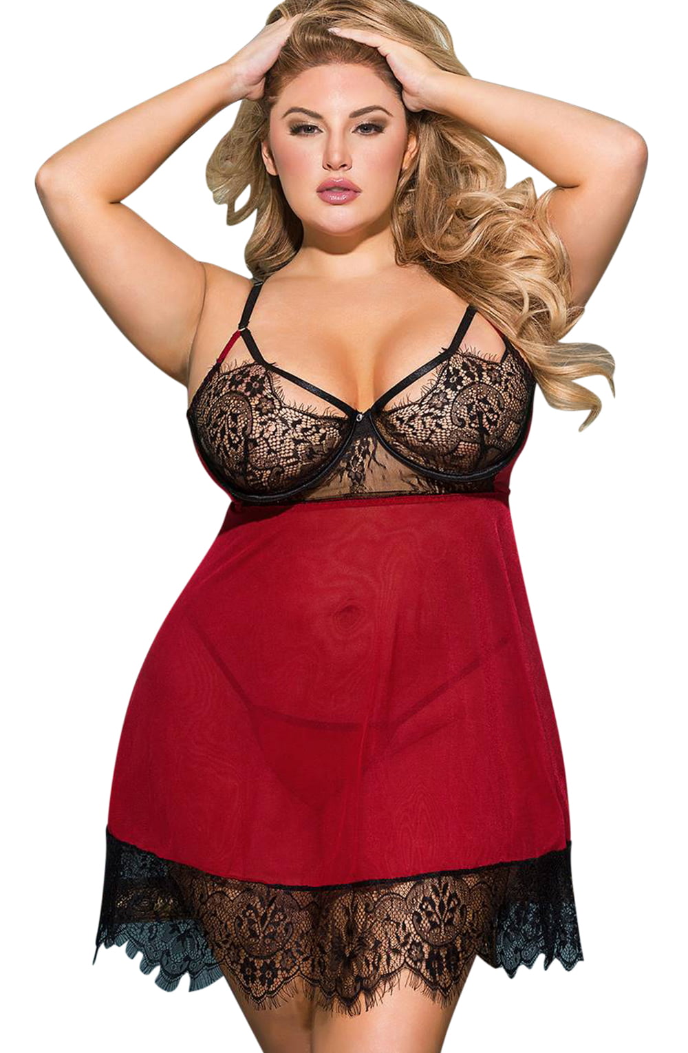 YesX YX958Q Black/Red Babydoll Set – Lingerie Sets, view 4 of 7