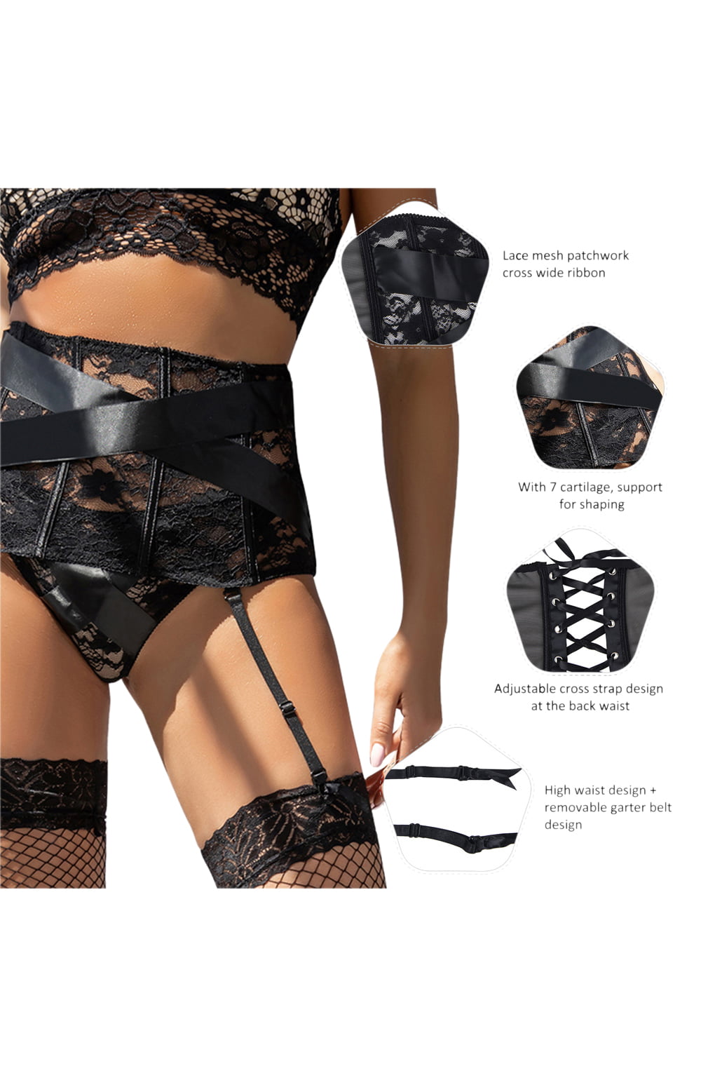 YesX YX984 Suspender Belt & Thong Set Black – Lingerie Sets, view 8 of 8