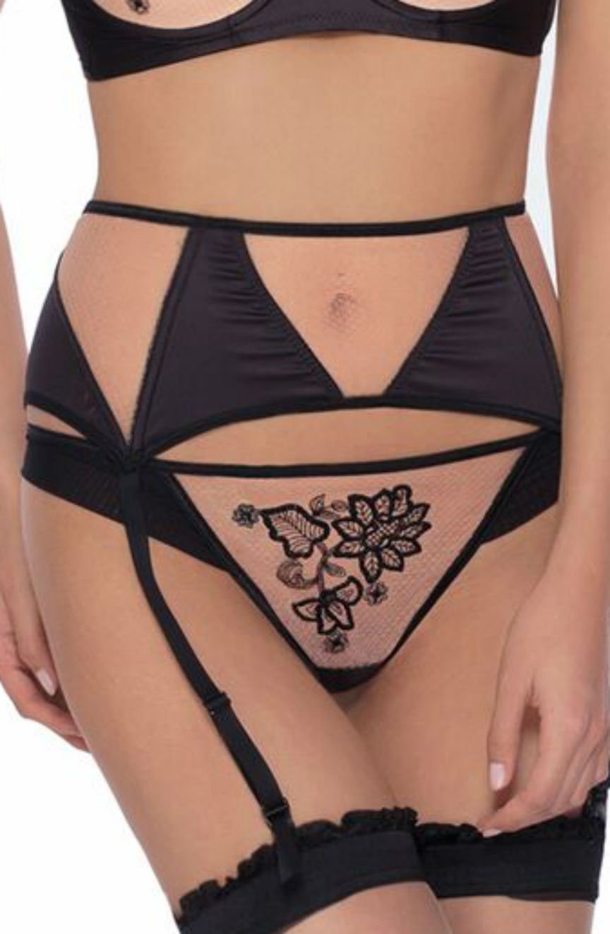 Roza Mehendi Suspender Belt Black – Hosiery, view 1 of 5