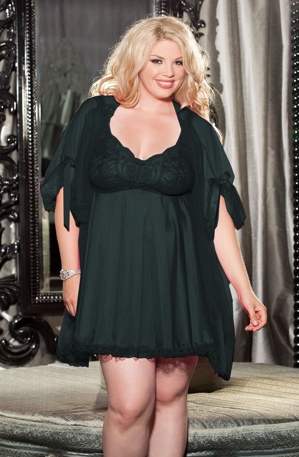 Shirley of Hollywood X3595 Black 3 Piece Babydoll – Babydolls, view 3 of 3