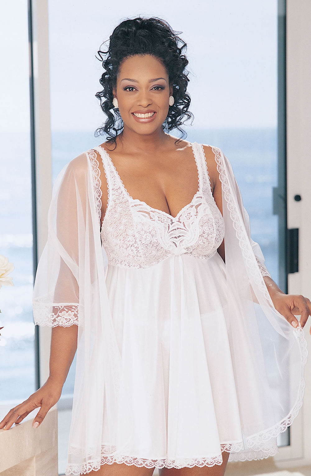 Shirley of Hollywood X3595 White 3 Piece Babydoll – Honeymoon, view 3 of 3
