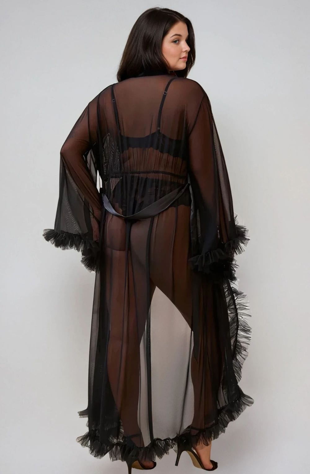 YesX YX735Q Sexy Mesh Ruffled Long Robe – Nightwear, view 4 of 4