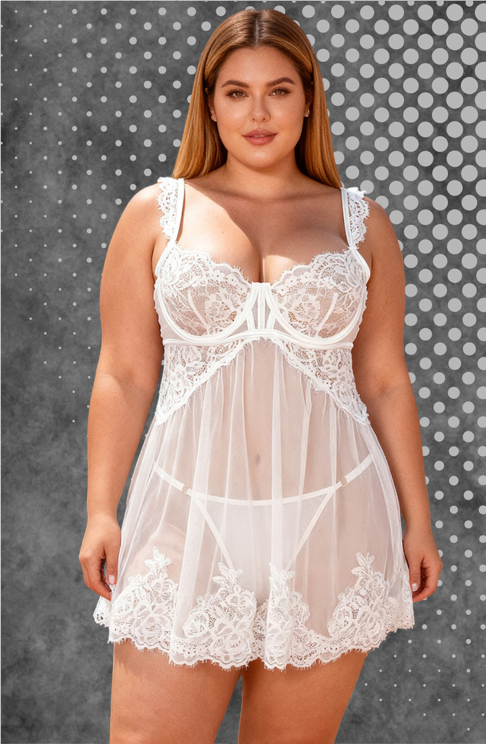 YesX YX745Q White Lace Sheer Plus Size Babydoll – Babydolls, view 1 of 4