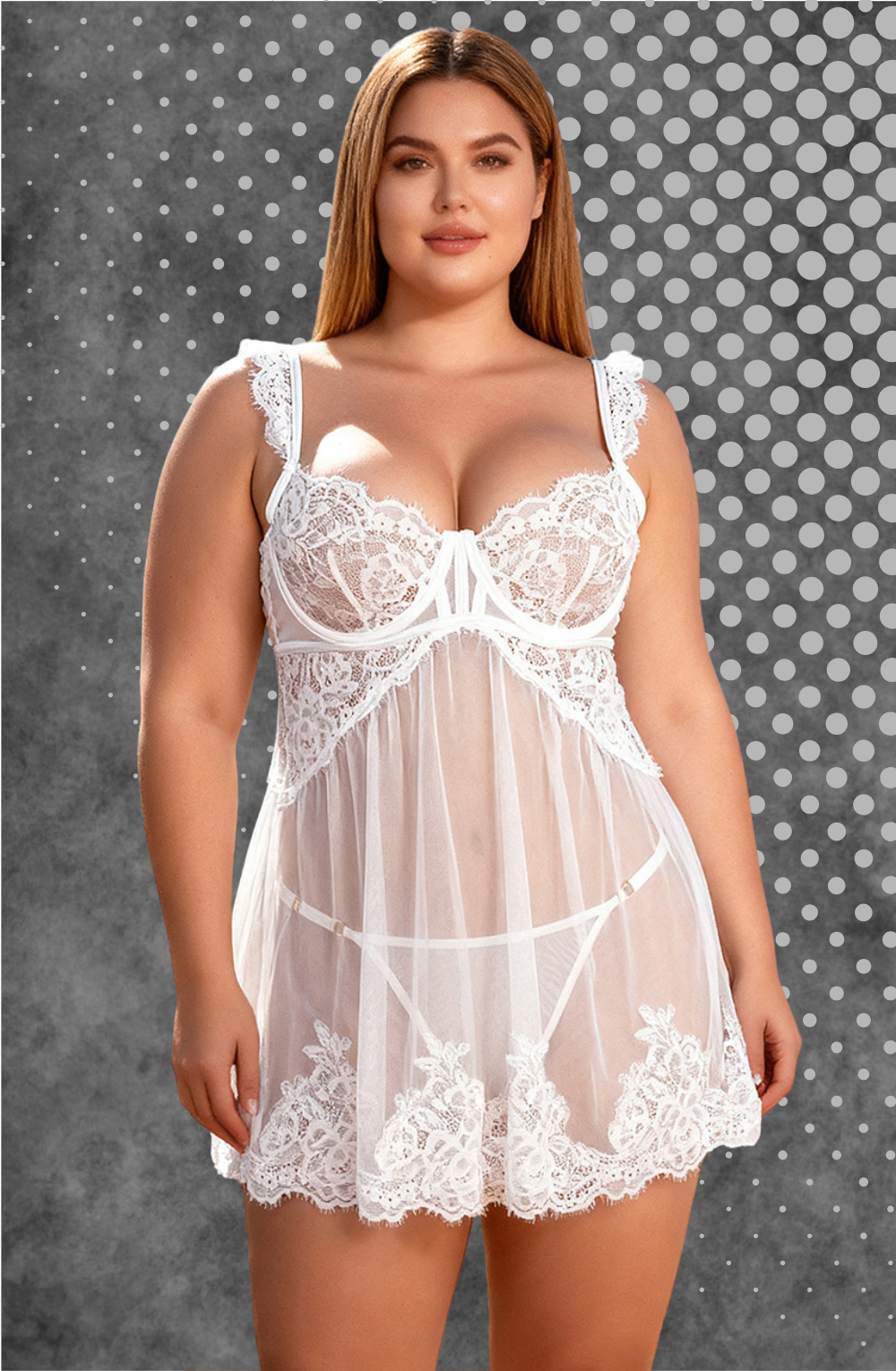YesX YX745Q White Lace Sheer Plus Size Babydoll – Babydolls, view 2 of 4
